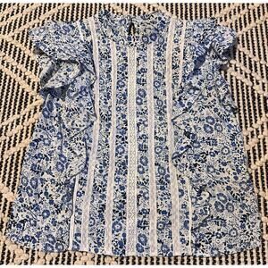 Veronica Beard Sol Women's White Blue Floral Ruffle Sleeveless Blouse, Size 4